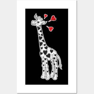 Cute Funny Giraffe With Hearty Fur Pattern Posters and Art